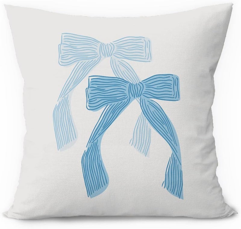ETVISO Coastal Granddaughter Room Decor, Light Blue Bow Dorm Pillow Cover Gift for Women, Coquette Preppy Aesthetic Trendy Light Blue Bows Throw Pillow Covers18x18 - Image 1